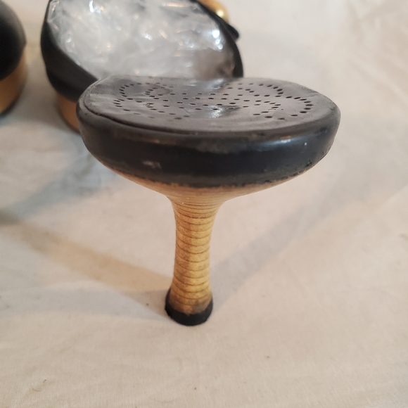 Vintage Chanel Women’s 39.5 Black Logo Leather Open Toe Sandals Heels - Picture 5 of 15